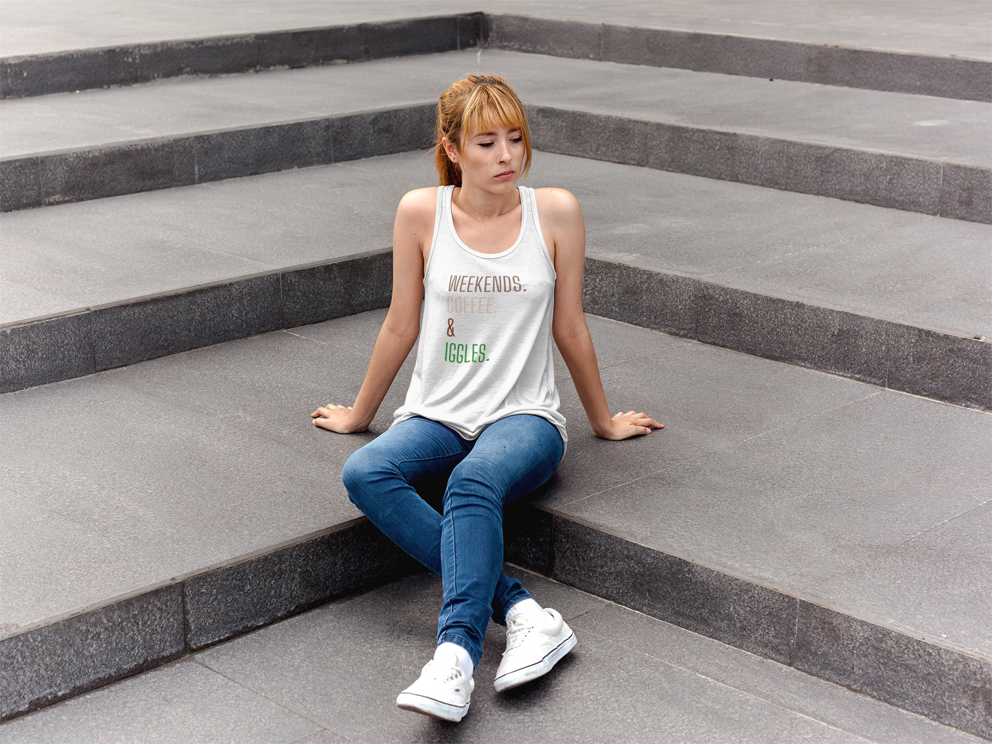 Weekends. Coffee. Iggles. - Racerback Tank