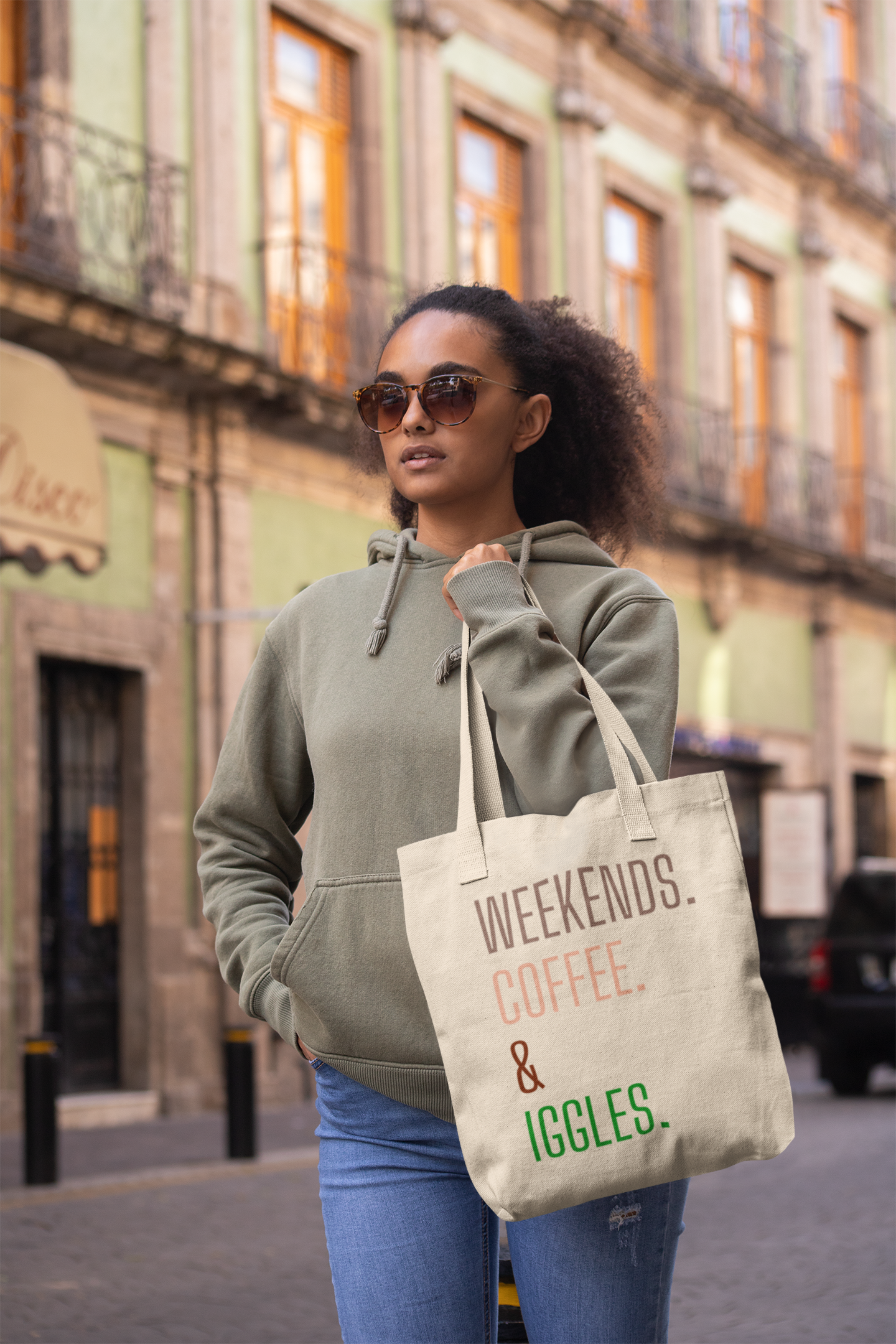 Weekends. Coffee. Iggles - Cotton Canvas Tote Bag